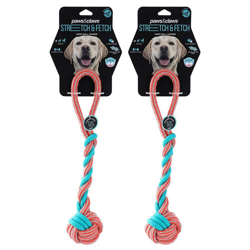2PK Paws & Claws 42cm Stretch & Fetch TPR/Braided Rope Knot Ball Tugger