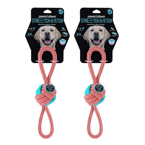 2PK Paws & Claws 35cm Stretch & Fetch Dog Toy Rope Knotted Double Tugger