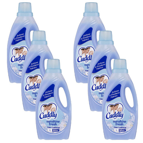 6PK Cuddly Laundry Liquid Fabric Softener Conditioner - Sunshine Fresh 1L