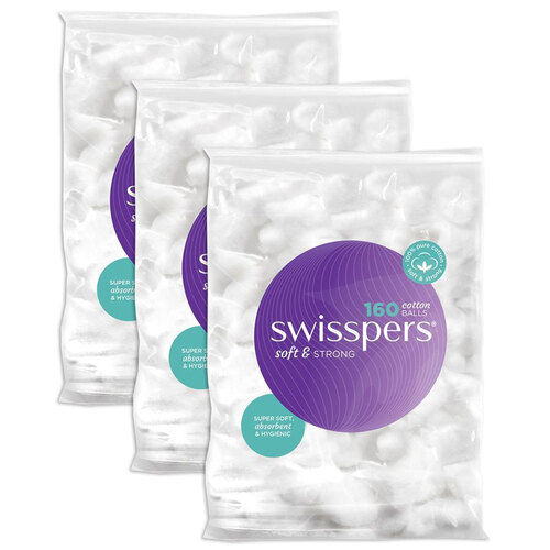 3x 160pc Swisspers Cotton Balls Bag