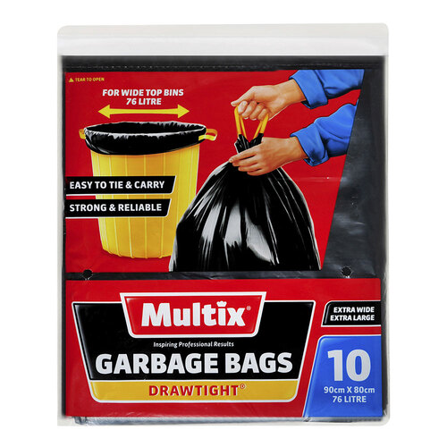 10pc Multix Garbage Bags Drawtight 76 Litre 90 x 80cm
