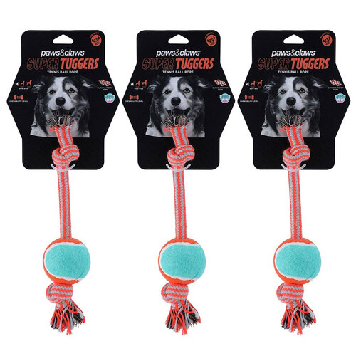 3PK Paws & Claws 26cm Super Tuggers Tennis Ball Rope
