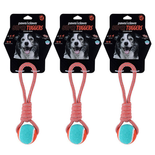 3PK Paws & Claws 24cm Super Tuggers Coiled Rope Tennis Tugger