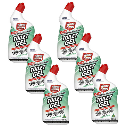 6PK White King Toilet Gel With Added Stain Remover Eucalyptus 700ml