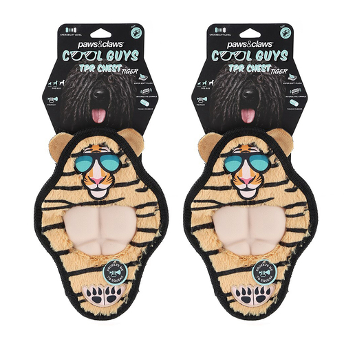 2PK Paws & Claws 27cm Cool Guy Tiger TPR Chest Flat Plush Pet/Dog Toy