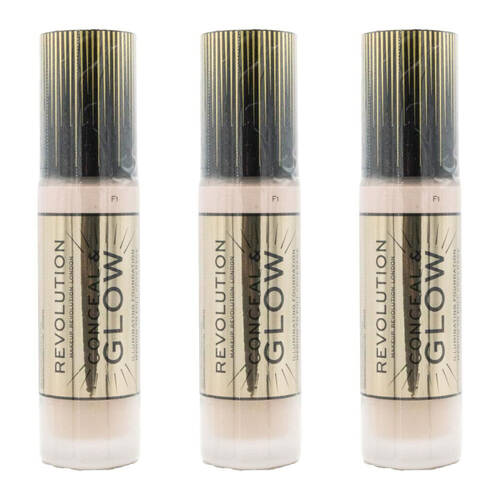 3PK Revolution Conceal & Glow Illuminating Liquid Foundation 23ml Makeup F1