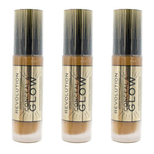 3PK Revolution Conceal & Glow Liquid Foundation 23ml Makeup Cosmetics F14.2