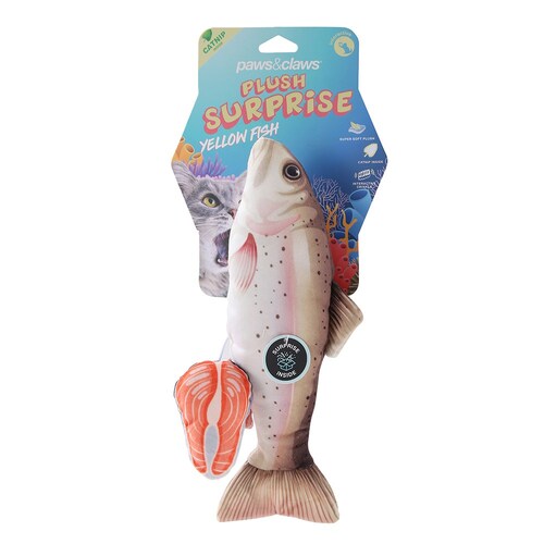 Paws & Claws Pet/Cat 30cm Plush Fish Surprise Toy - Yellow