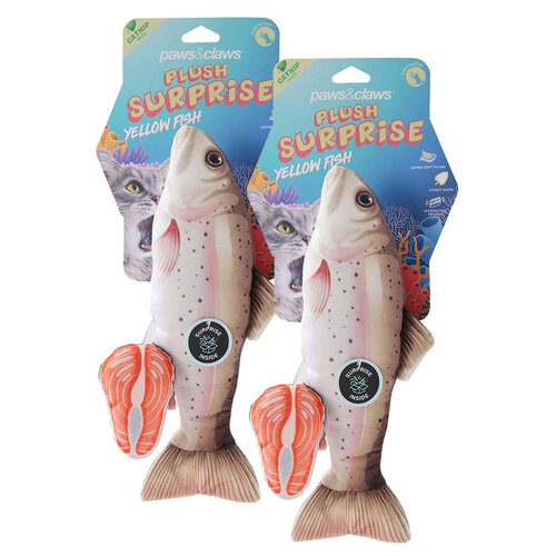 2PK Paws & Claws Pet/Cat 30cm Plush Fish Surprise Toy - Yellow