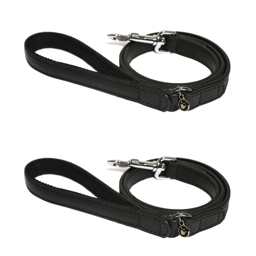 2PK Rosewood 102cm Diamante Fashion Pet/Dog Leather Lead Leash w/ Hook M/L Black