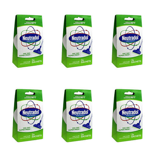 6PK Neutradol Fresh Science Vac Sac Vacuum Carpet Deodoriser - Super Fresh