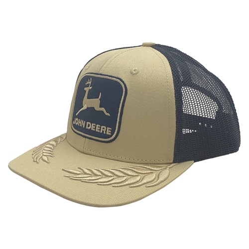 John Deere LP76458-JD Twill/Mesh Trucker Cap/Hat 3D Wheat/Navy