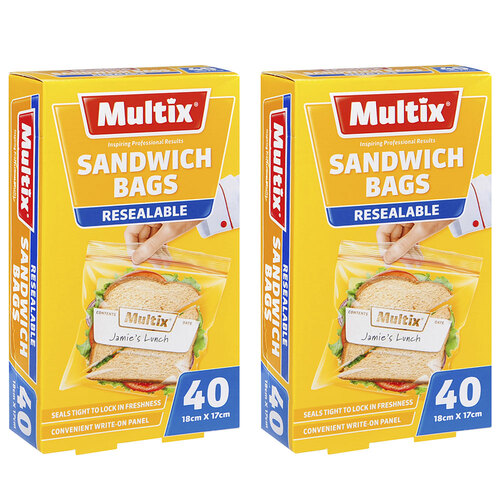 2x 40pc Multix Sandwich Bags Resealable 18 x 17cm