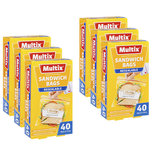 6x 40pc Multix Sandwich Bags Resealable 18 x 17cm