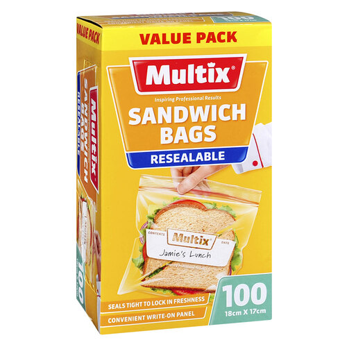 100pc Multix Sandwich Bag Resealable 18 x 17cm