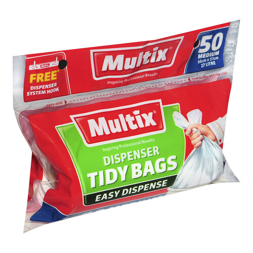 50pc Multix Dispenser Tidy Bags Medium 27 Litre 66 x 51cm w/ System Hook