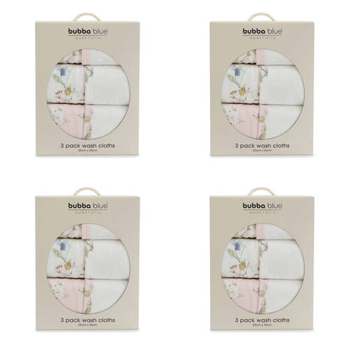 4x 3pc Bubba Blue Children's and Baby Sleeping Bunny Face Washers 25x25cm