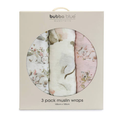 3pc Bubba Blue Sleeping Bunny Muslin Swaddle Wraps 100x100cm