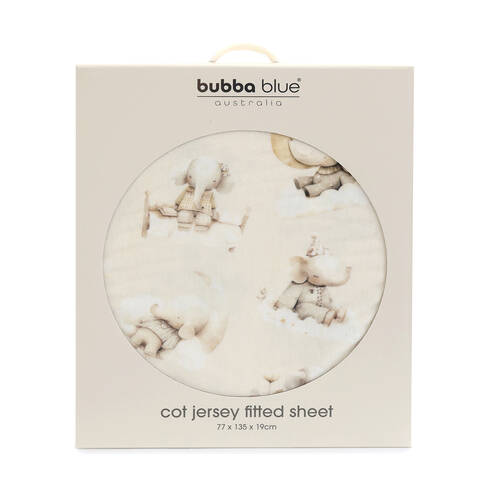 Bubba Blue Elephant Bedtime Jersey Cot Fitted Sheet 77x135x19cm