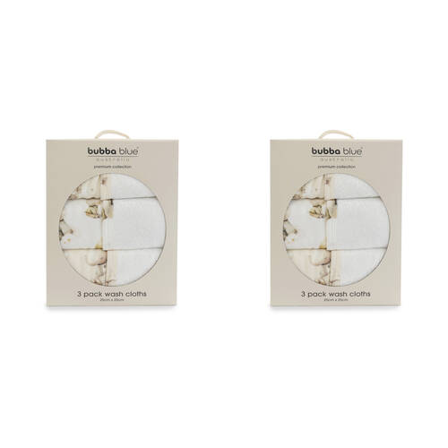 2x 3pc Bubba Blue Children's and Baby Elephant Bedtime Face Washers 25x25cm