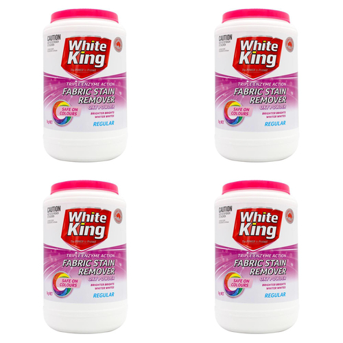 4PK White King Fabric Stain Remover Oxy Powder Regular Safe On Colours 1kg