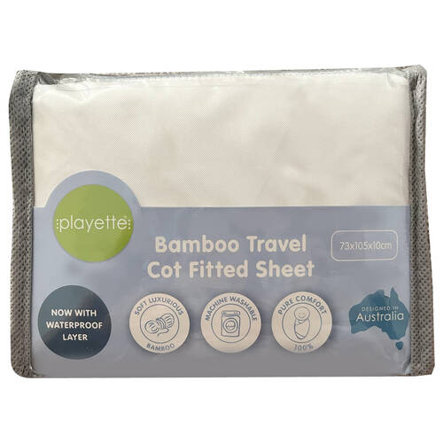Playette 200TC Bamboo Cotton Travel Cot Fitted Sheet Baby Bed White