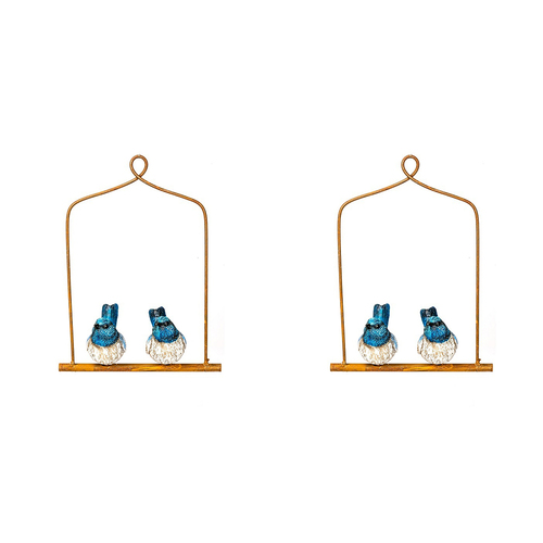 2x Garden Polyresin 21.5cm Hanging Fairy Wrens on Hanger Outdoor Decor