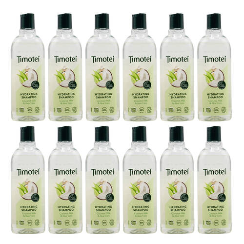 12PK Timotei Hydrating Shampoo 300ml Coconut Milk & Aloe Vera Hair Repair