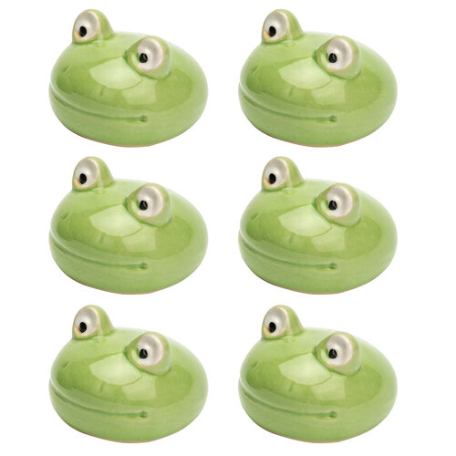 6x Garden Floating 6cm Porcelain Frog Head Outdoor Decor Medium - Green