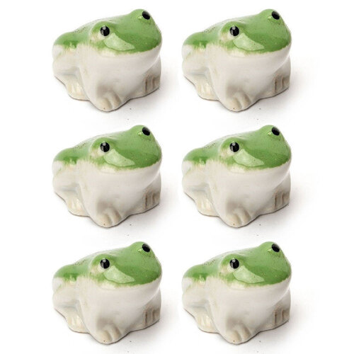 6x Garden Floating 5.5cm Porcelain Frog Head Outdoor Decor Small - Green