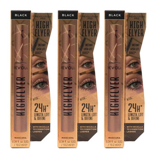 3PK Revolution High Flyer Eyelash Mascara 10.2ml Black Volumising Eye Makeup