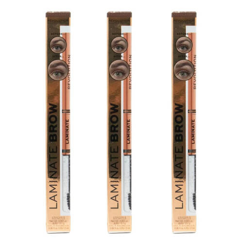 3PK Revolution Laminate Brow Gel 2ml Medium Brown Eye Makeup Cosmetics