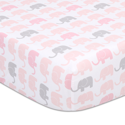The Peanutshell 135cm Cotton Sweet Peanut Fitted Sheet Elephant