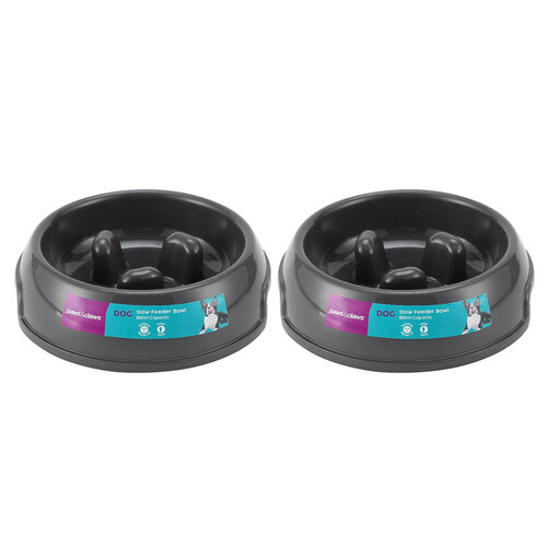 2PK Paws & Claws Slow Feeder Pet Dog Bowl 18.5x14x5cm 