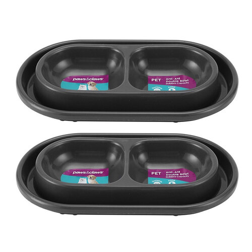 2PK Paws & Claws Anti-Ant Double Pet Dog Bowl 27x16x4cm Dark Grey