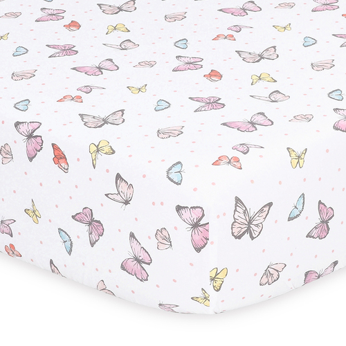 The Peanutshell Whisper Butterfly Printed Fitted Sheet Baby Nursery Decor