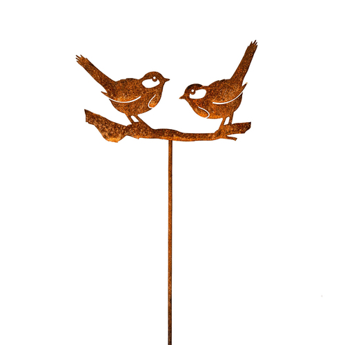 Garden 120cm Rust Metal Silhouette Bird Or Wren Stake Decor - Assorted