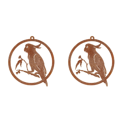 2x Garden Rust 30cm Single Ring Birds Wall Hanging Decor - Assorted