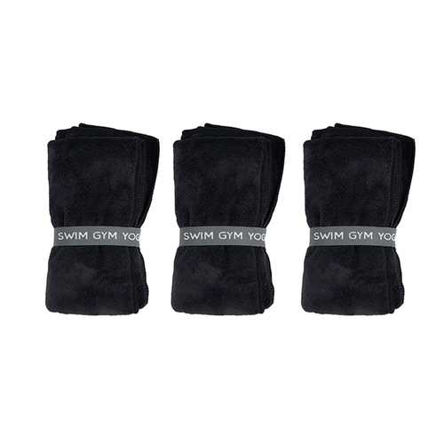 3PK Annabel Trends Sports Towel Absorbent 73.5x34.5cm - Black
