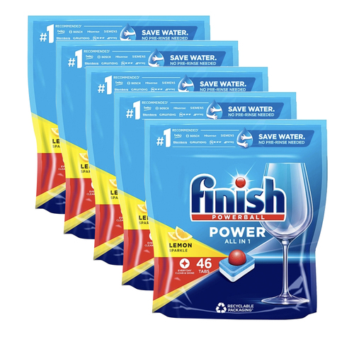 5 x 46pc Finish Powerball All-in-1 Dishwashing Tablet Pods - Lemon Sparkle