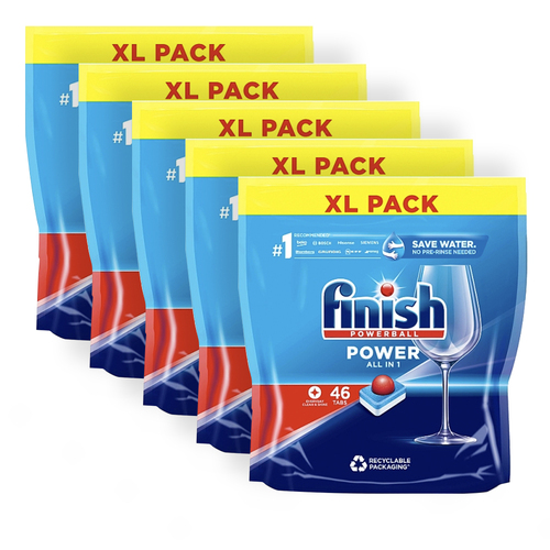 5 x 46pc Finish Powerball All-in-1 Dishwashing Tablet Pods - Regular