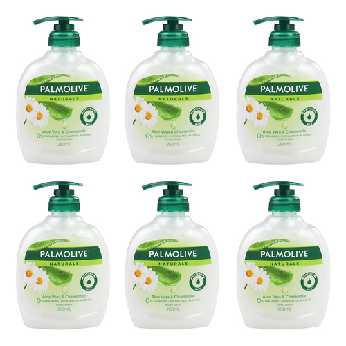 6PK Palmolive 250ml Natural Hand Wash Softening Aloe Vera & Chamomile Pump