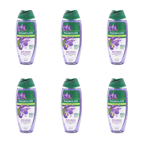 6PK Palmolive Naturals 500ml Body Wash Anti-Stress w/ Ylang Ylang & Iris