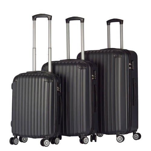 3pc Milano Slim Line Travel Luggage/Suitcase Set - Black