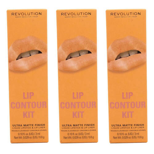 3x 2pc Revolution Lip Contour Kit Liquid Lipstick & Liner Matte 0.8g Lover