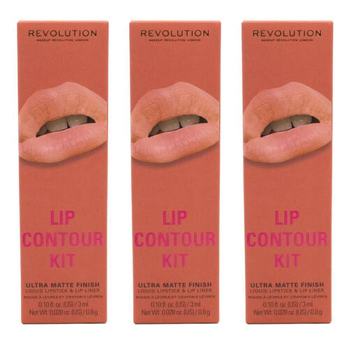 3x 2pc Revolution Lip Contour Kit Liquid Lipstick & Liner Set Brunch Makeup