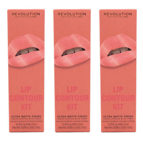 3x 2pc Revolution Lip Contour Kit Liquid Lipstick & Liner Set Queen Makeup