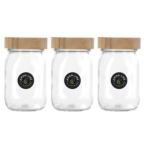 3PK Lemon and Lime 550ml/13.5cm Glass Jar w/ Bamboo Lid - Clear