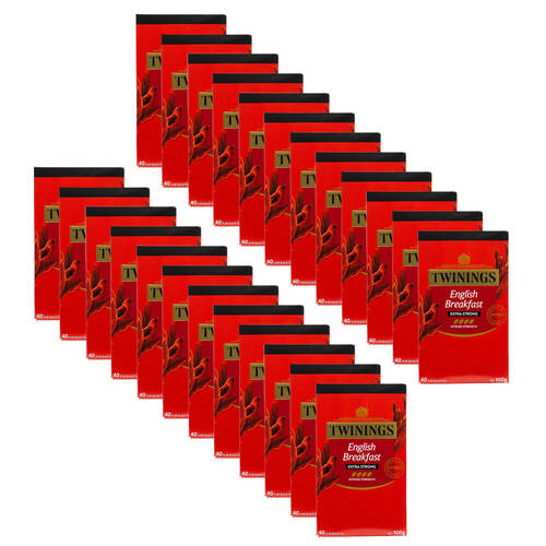 24x 40pc Twinings English Breakfast Pure Black Tea Bag 100g Extra Strong