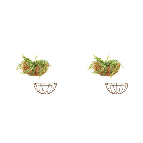 2PK A.FRESCO Metal Wall Hanging Garden/Patio Basket Half 40x20cm - Rust